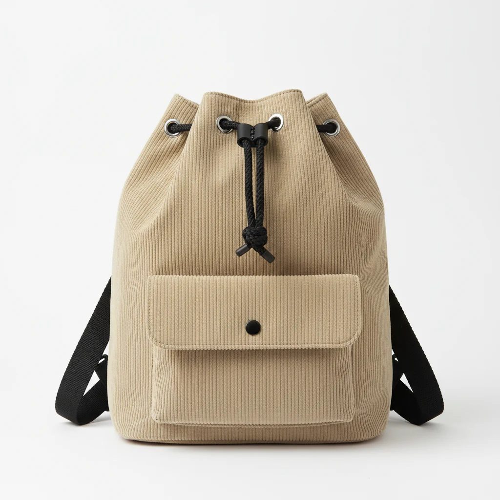 Beige Corduroy Bucket Bag