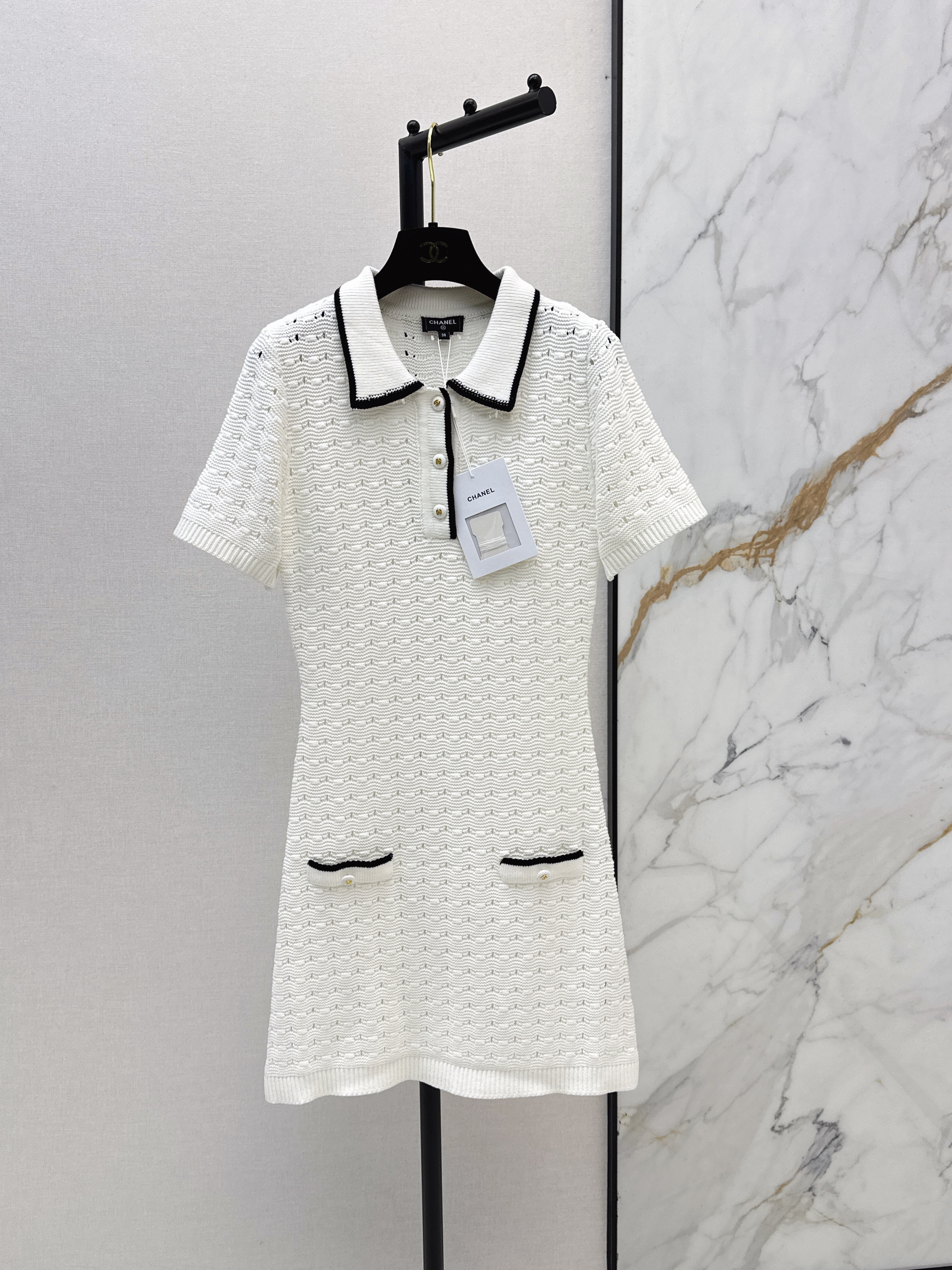 Chan New Hollow-out Knit Short Sleeve Dress