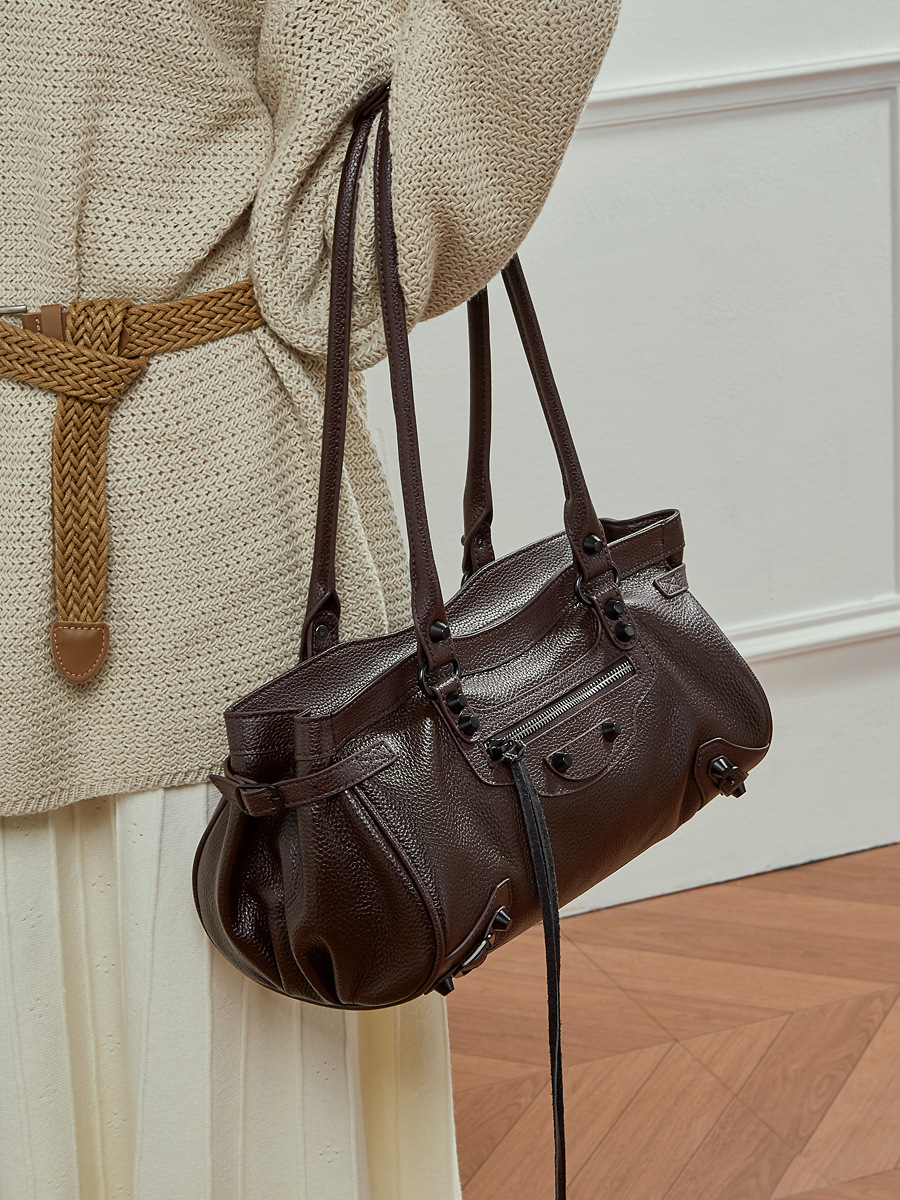 Edgy Pebbled Leather Satchel Bag for Women