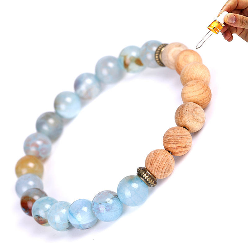 Natural Lava Stone Diffuser Bracelet with Crack Agate and Wood Beads 8mm Aromatherapy Bracelet