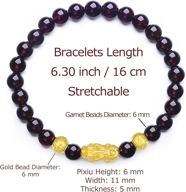 SS31-10-24K Solid Gold Garnet Beaded Bracelet – Real Gold Charm Stretch Bracelet