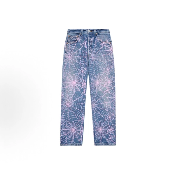 Sp5der  Pink Spider Web Printed Jeans