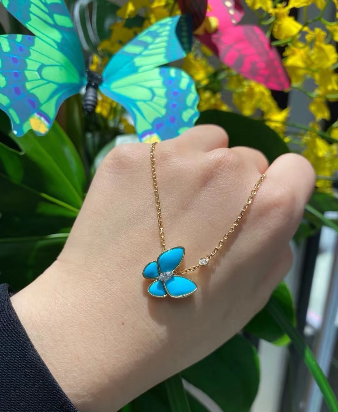 VCA  New Turquoise and Diamond Butterfly Necklace