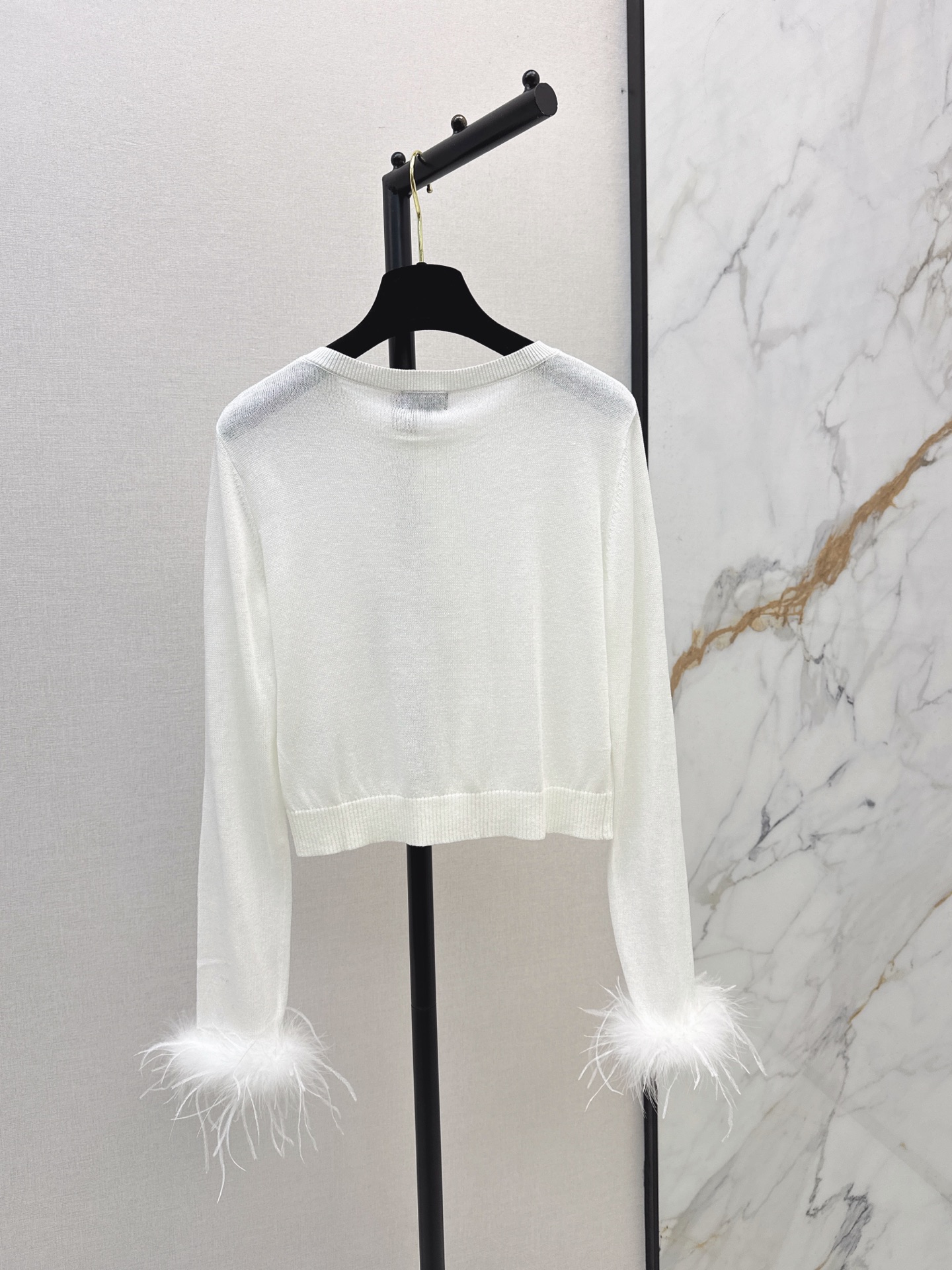 Chan New Ostrich Feather Sleeve Cardigan