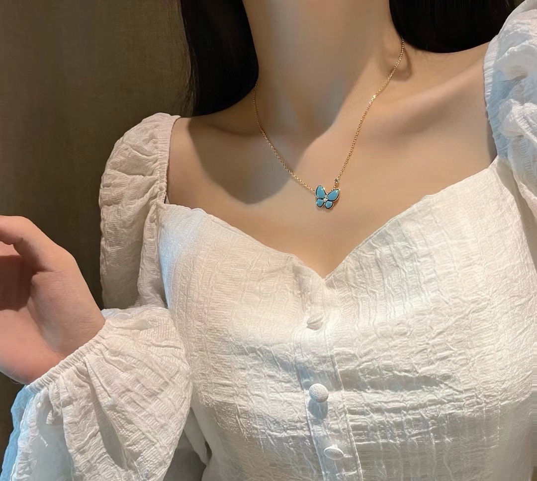 VCA  New Turquoise and Diamond Butterfly Necklace