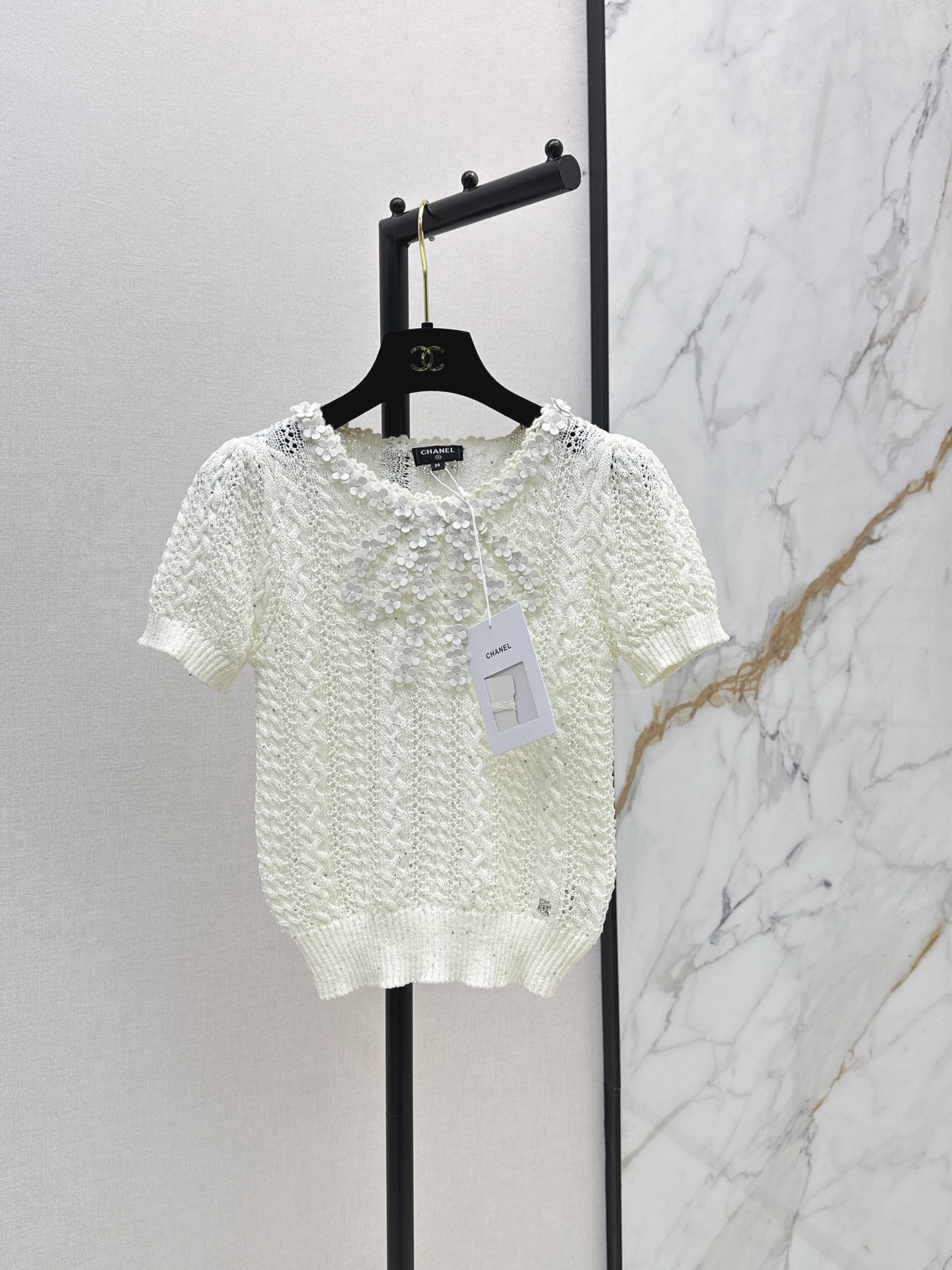 Chan New Hollow-knit short sleeve