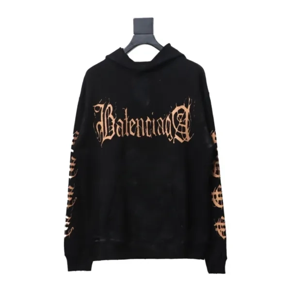 Balenciaga Clothes Metal Logo Printed Splattered Cotton Hoodie Black Brown