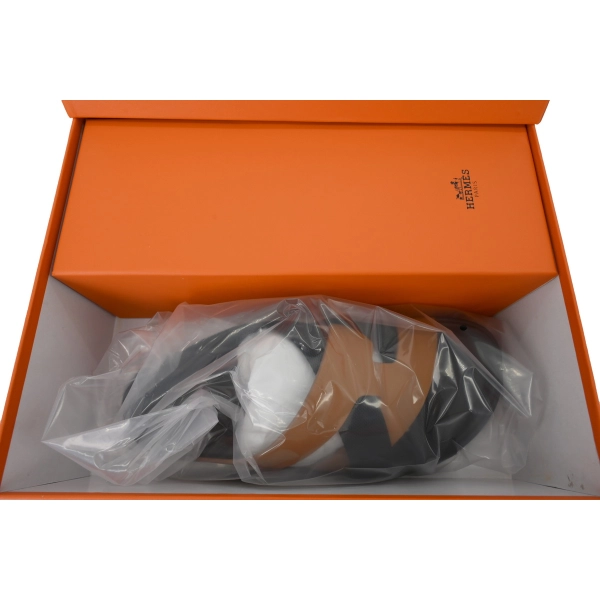 HERMES Coffee Cross Strap Slides