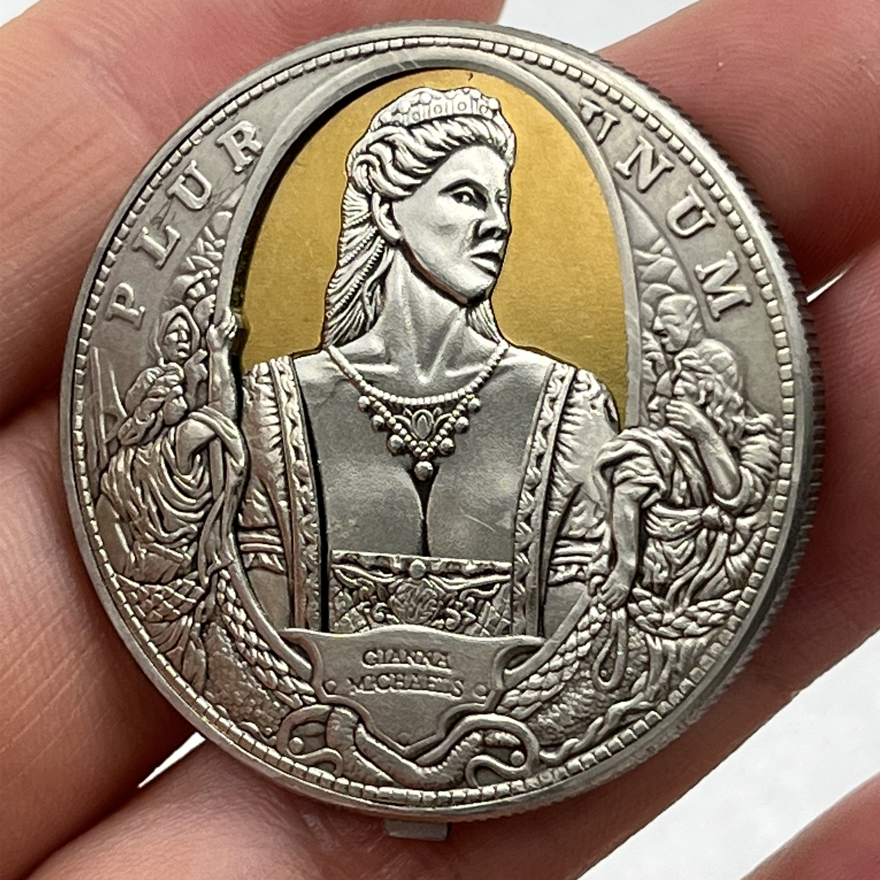 Movable Mechanical Coin 'Ginana Stripper' Sexy Girl Roman Booteen Coin Hobo Nickel Morgan Dollar Amazing Art Collectible Creative Gift Handmade Commemoration Coin