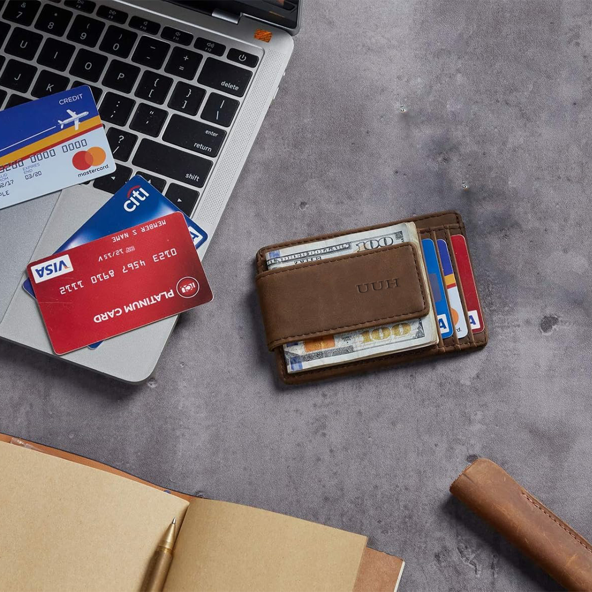 UUH- Red Slim Wallet Mens Wallets with ID Window