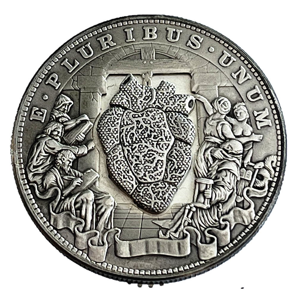 Movable Mechanical Coin Beating Heart Coin Roman Booteen Amazing Art Token Hobo Nickel Morgan Dollar Magic Collectible Creative Gift Handmade Commemorative Coin