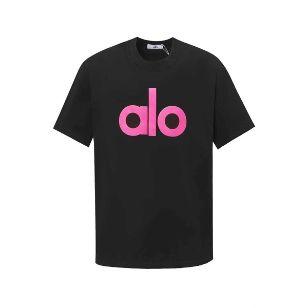 alo yoga T-shirt black（ pink large print）