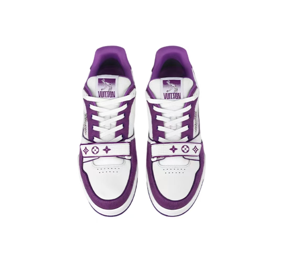 Pkkicks God Batch LOUIS VUITTON Trainer Monogram Strap White Purple