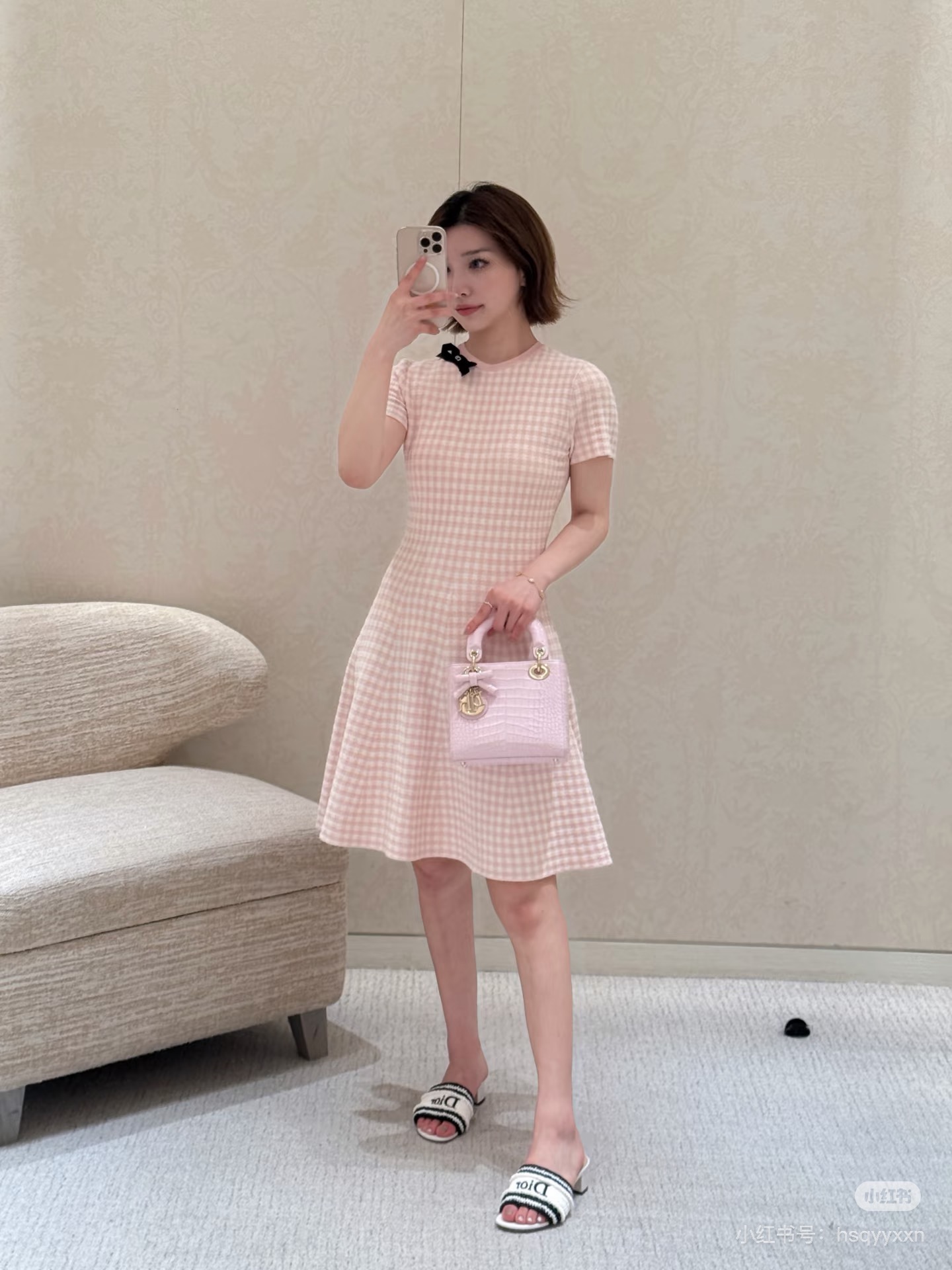 CD New Houndstooth Short-Sleeve Knit Dress