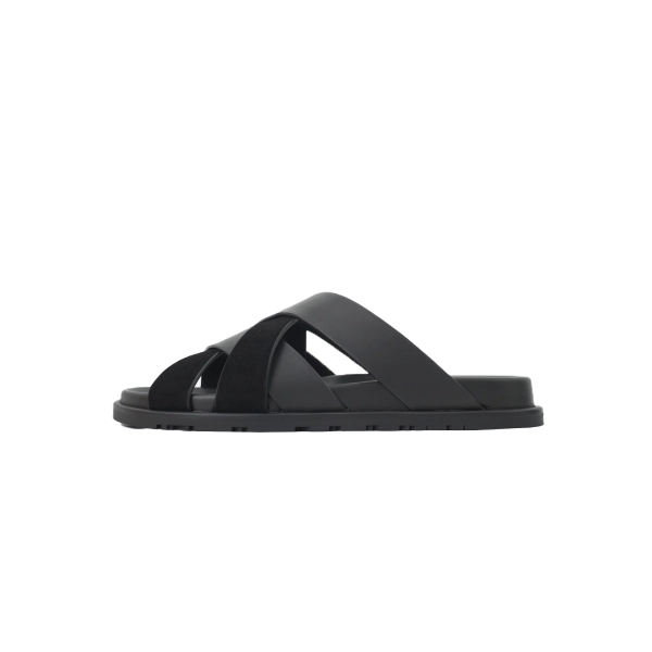 HERMES Black Cross Strap Slides