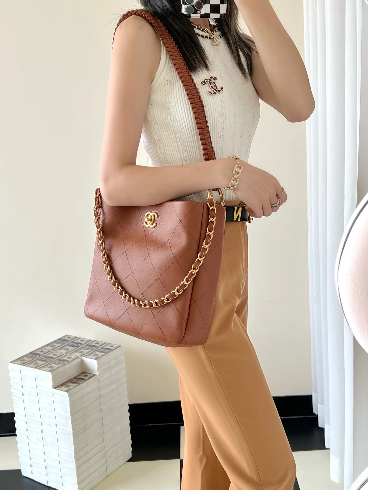 Chan New 23A Woven shoulder strap hippie bag