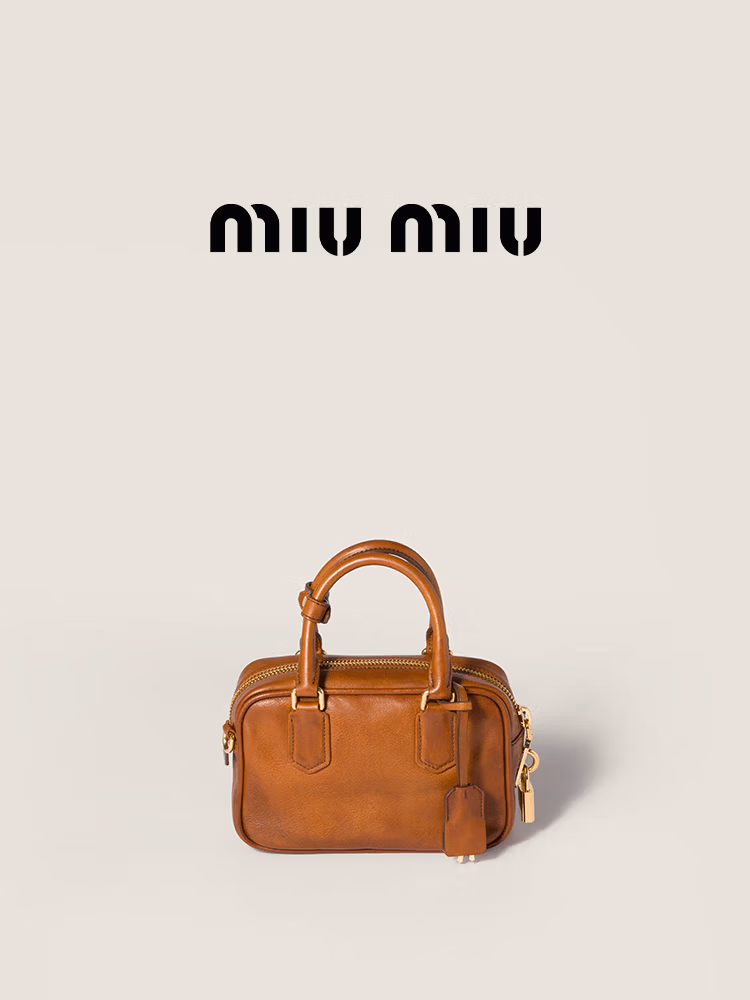 MiuMiu Miu Women's Arcadie Cow Leather Small Hand Shoulder Crossbody Bag Cognac