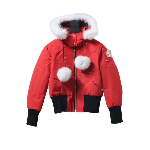Moose Knuckles Women's Debbie Shearling Bomber Jacket Red With A Pom-Pom