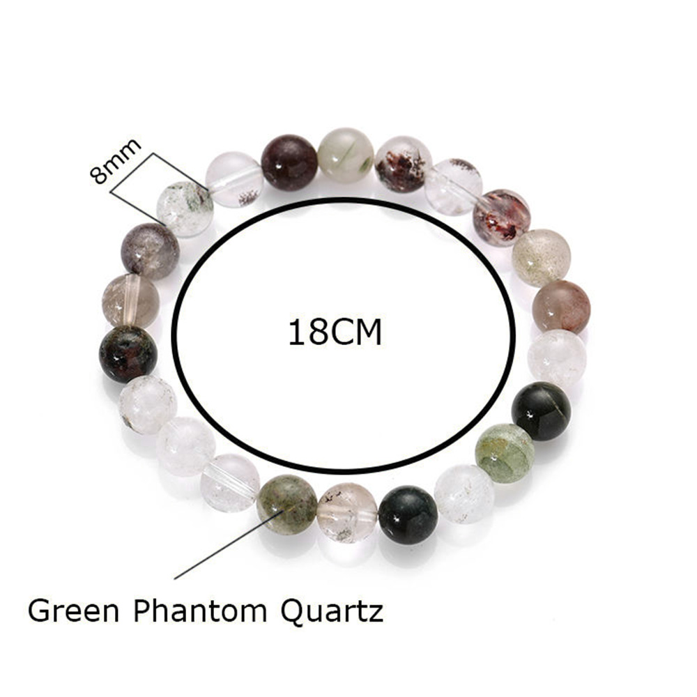 H50P-Minimalist Natural Green Phantom Quartz Gemstone Beaded Stretch Bracelet for Women