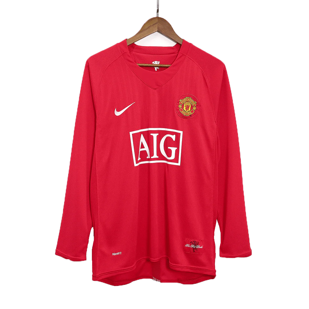 Manchester United 2007/08 Home Long Sleeve Retro Soccer Jersey