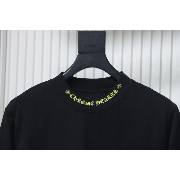 Chrome Hearts Yellow Neck Logo Long Sleeve T-Shirt Black