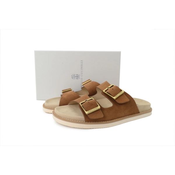 Brunello Cucinelli Suede two-strap Sandals Brown
