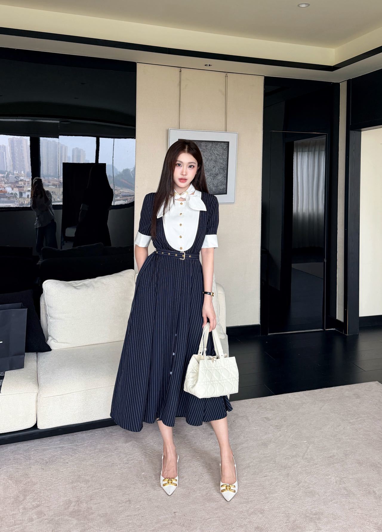 CD New Striped Patchwork Color-Blocking Dress