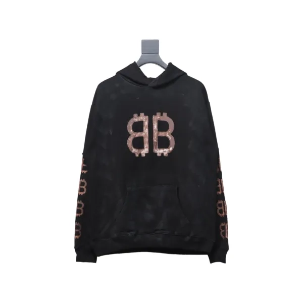 Balenciaga Clothes BB Logo Sprayed Effect Hoodie Black