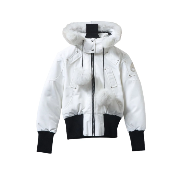 Moose Knuckles Debbie Shearling Bomber Jacket White With A Pom-Pom