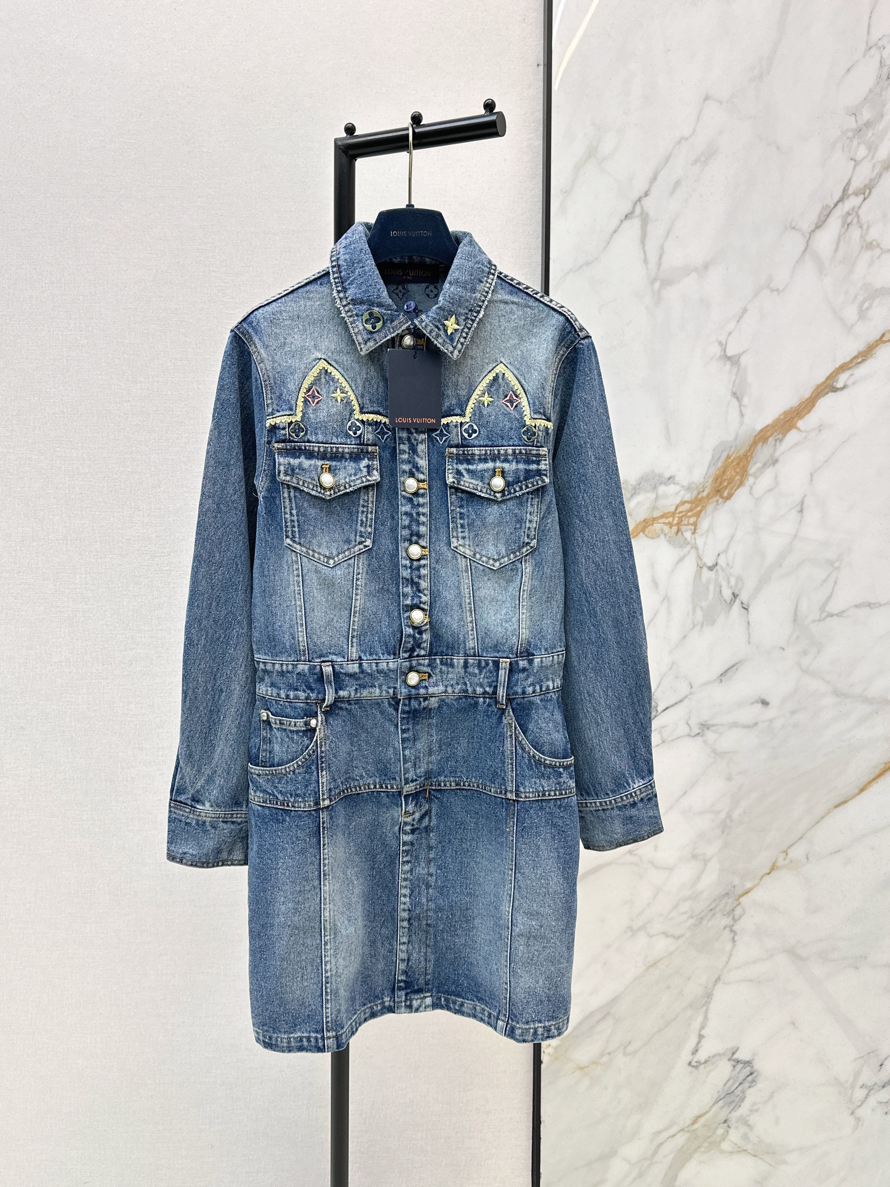 Louis NEW embroidered denim dress