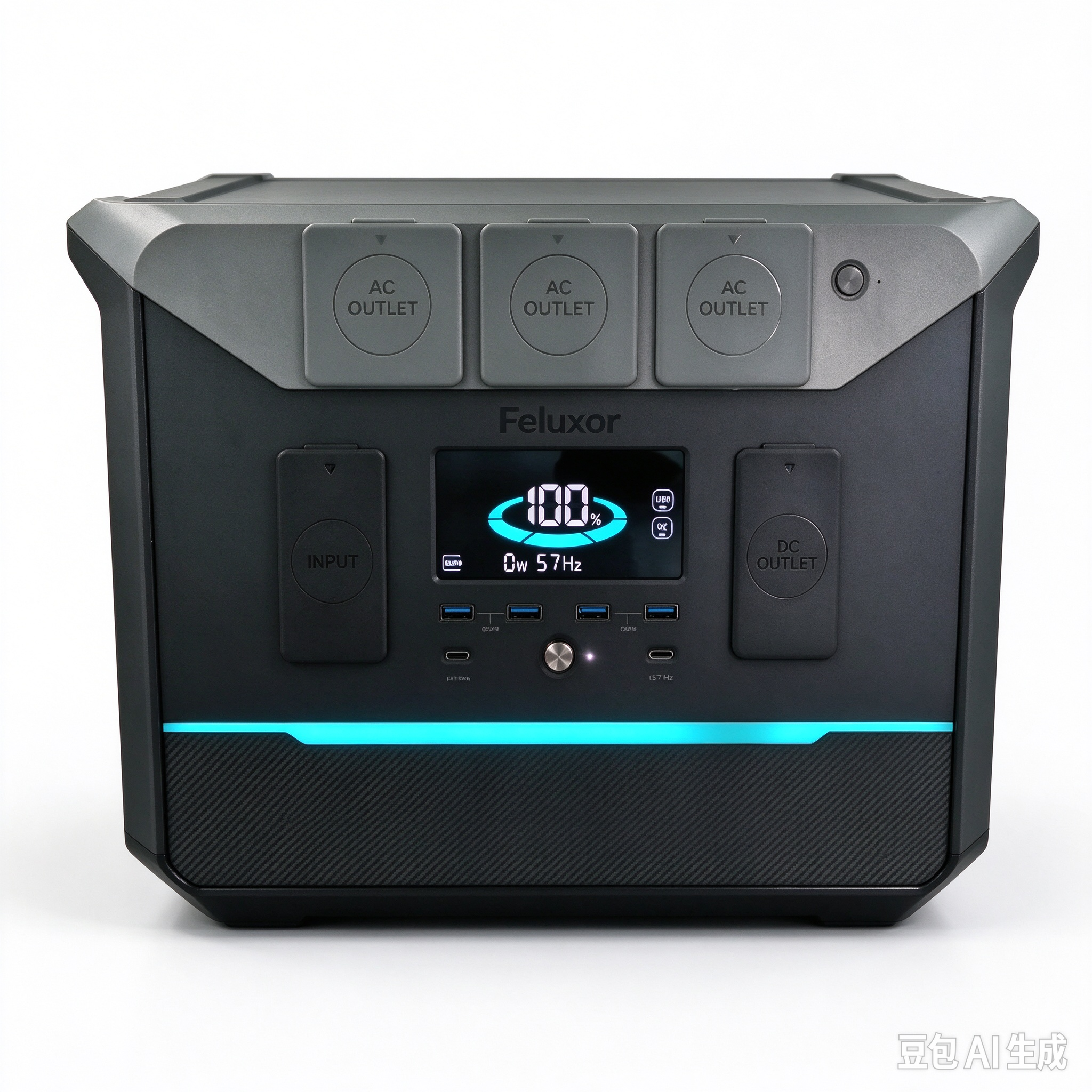 Feluxor QM3600W portable power station on white background, front view