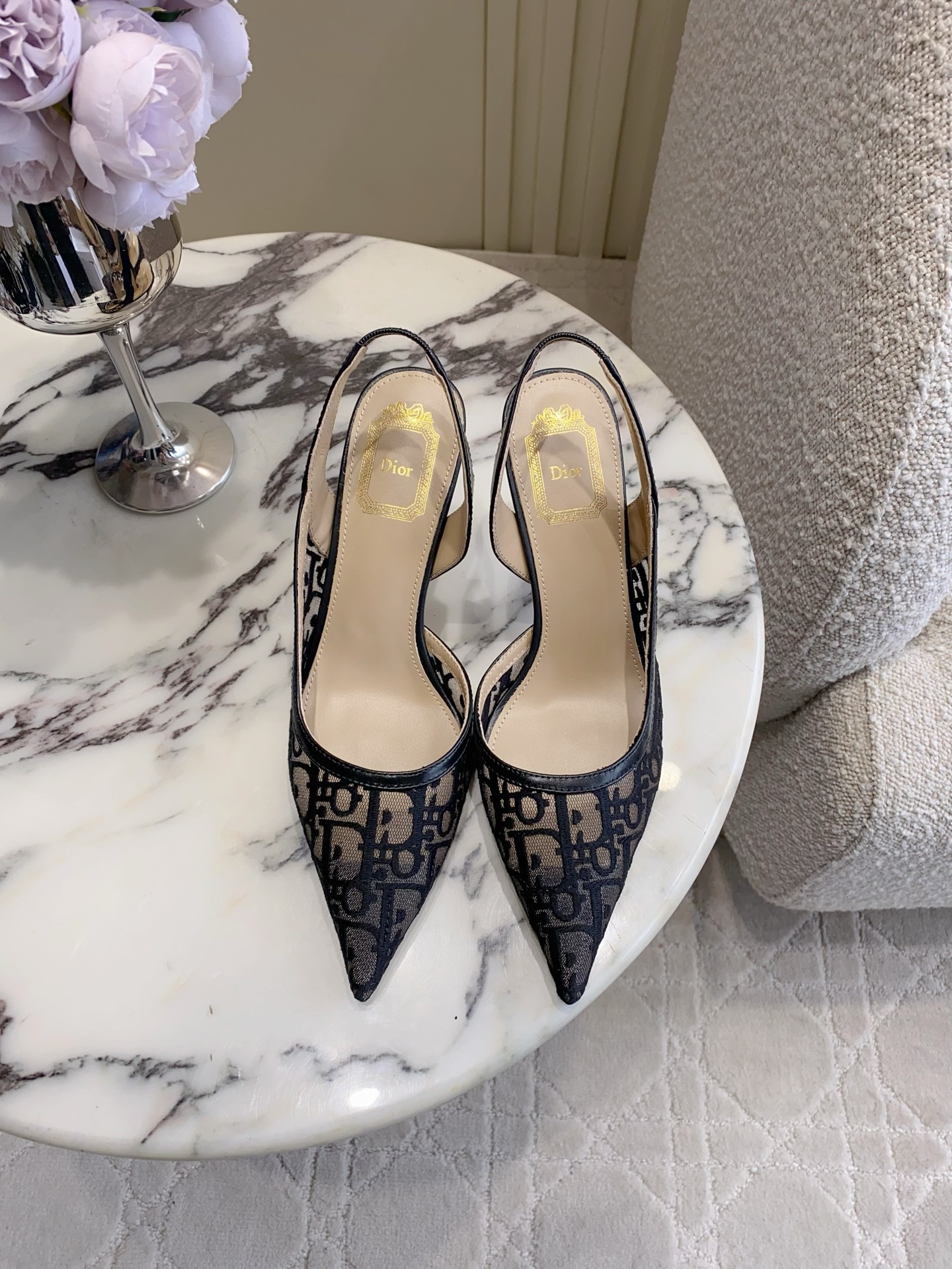 CD New Mesh Embroidered Backless High Heels