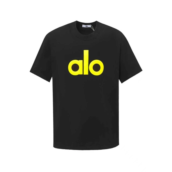 alo yoga T-shirt black（ yellow large print）