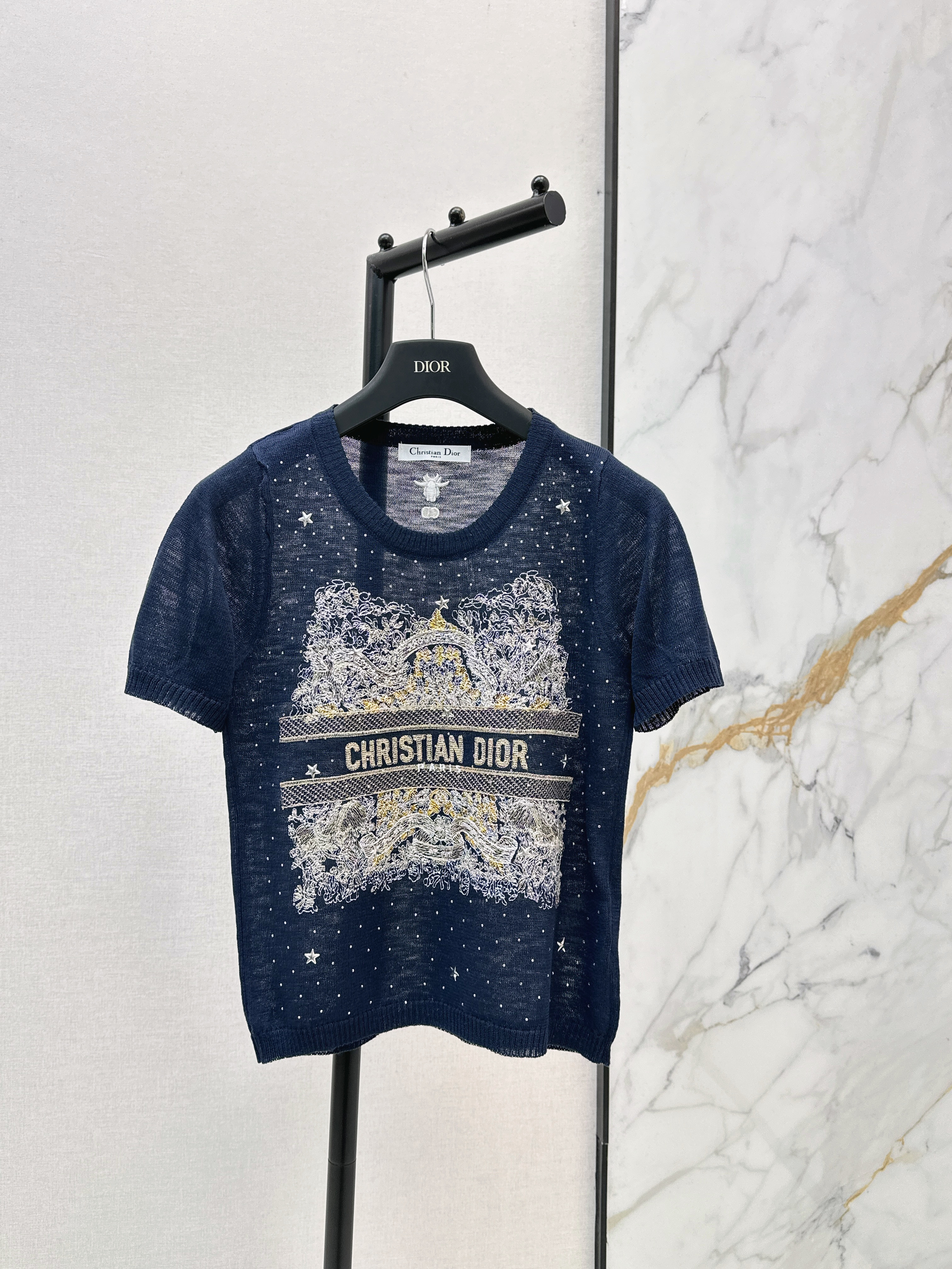 CD New embroidered short-sleeve knitwear