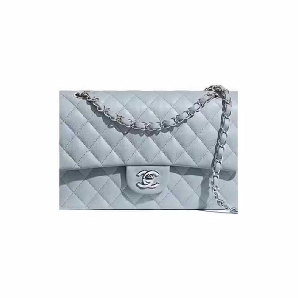 Chanel (CHANEL) women's bag 21K winter light blue medium CF silver buckle diamond leather chain shoulder messenger bag women's gift A01112-Y33351-NF290 length 25.5cm wide 6.5cm high 15.5cm
