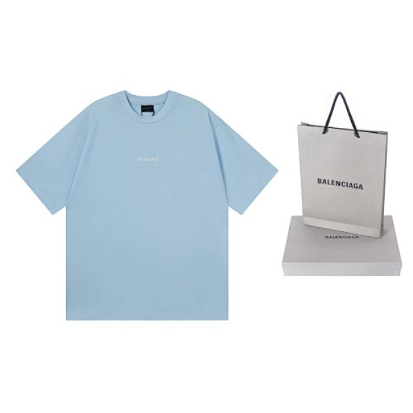 Balenciaga Clothes Logo Embroidered Washed Distressed T-shirt Black/Blue