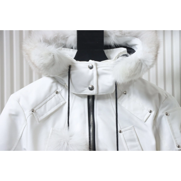 Moose Knuckles Debbie Shearling Bomber Jacket White With A Pom-Pom