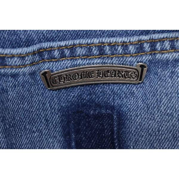 Chrome Hearts Fleur Knee Cross Patch Jeans Blue
