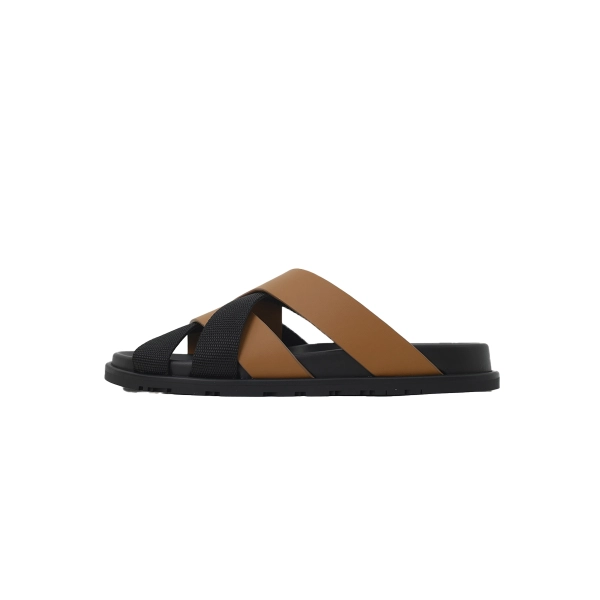 HERMES Coffee Cross Strap Slides
