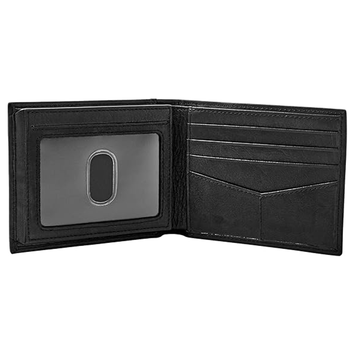 UUH- Black Men's Everett Leather Bifold with Flip ID Wallet