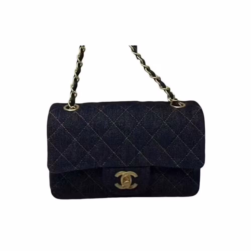 Chanel (CHANEL) Women's Bag Women's Bag 26 New 20cf Gold Label Diamond Plaid Leather Wear Chain Denim Blue Shoulder Bag Women's Gift A69900-B19323-NACYM