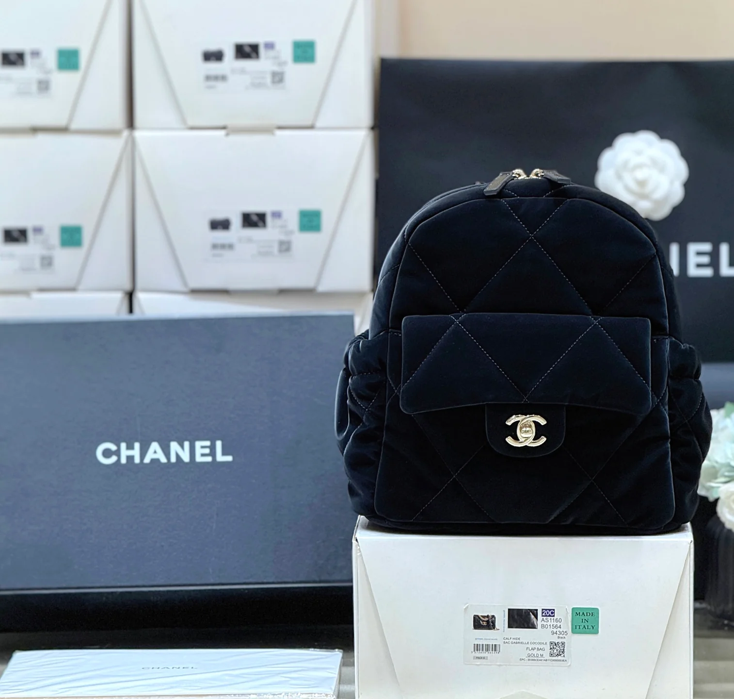 New CHAN velvet backpack
