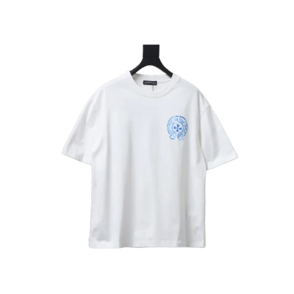 Chrome Hearts Blue Horseshoe Print White T-Shirt