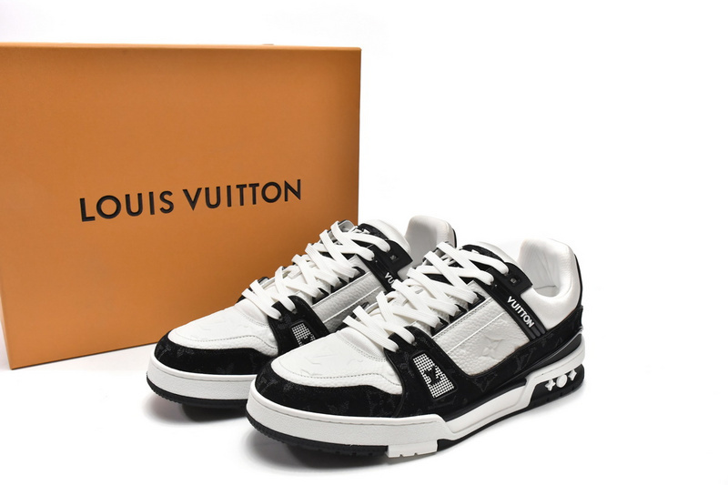 Pkkicks God Batch LOUIS VUITTON Trainer Black And White Cloth Cover VL1202
