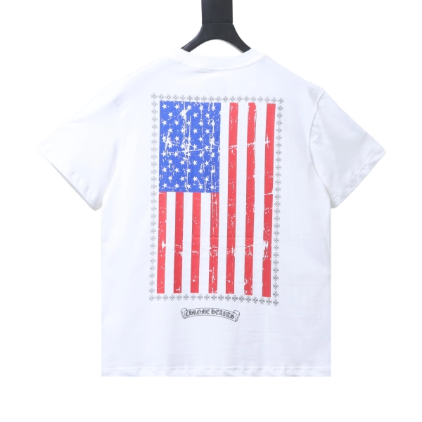 Chrome Hearts CH Vertical American Flag Print Crew Neck Short-Sleeve T-Shirt white