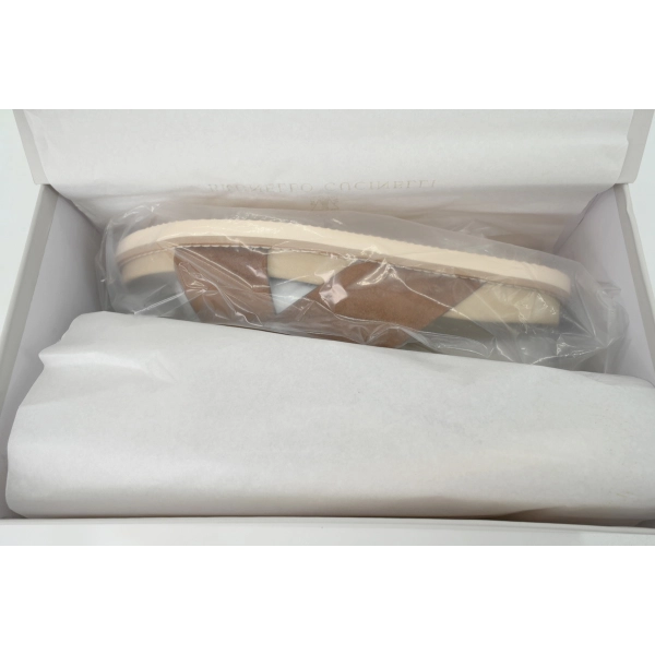 Brunello Cucinelli Suede Crisscross Slides Brown
