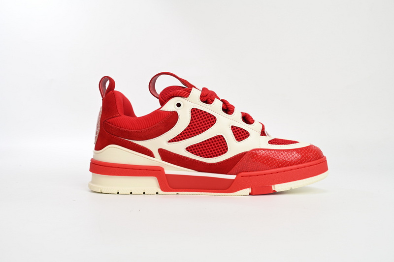 Pkkicks God Batch LOUIS VUITTON Leather lace up Fashionable Board Shoes Red 51BCOLRB