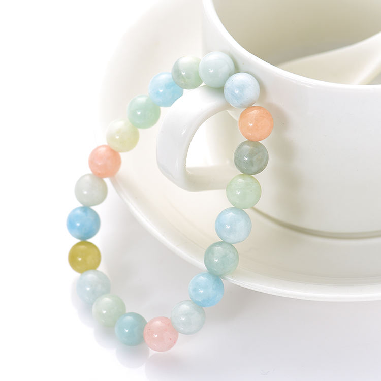 PT10-Minimalist Natural Morganite Gemstone Beaded Stretch Bracelet for Women