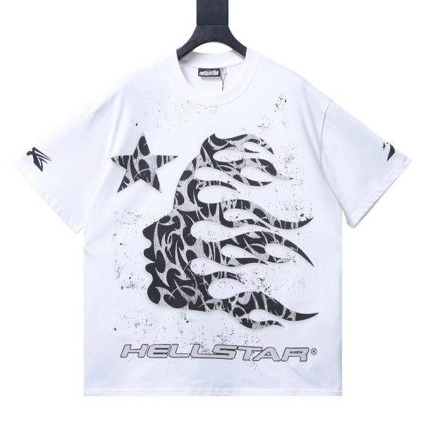 Hellstar  Style Face & Flame Graphic Short Sleeve Tee white