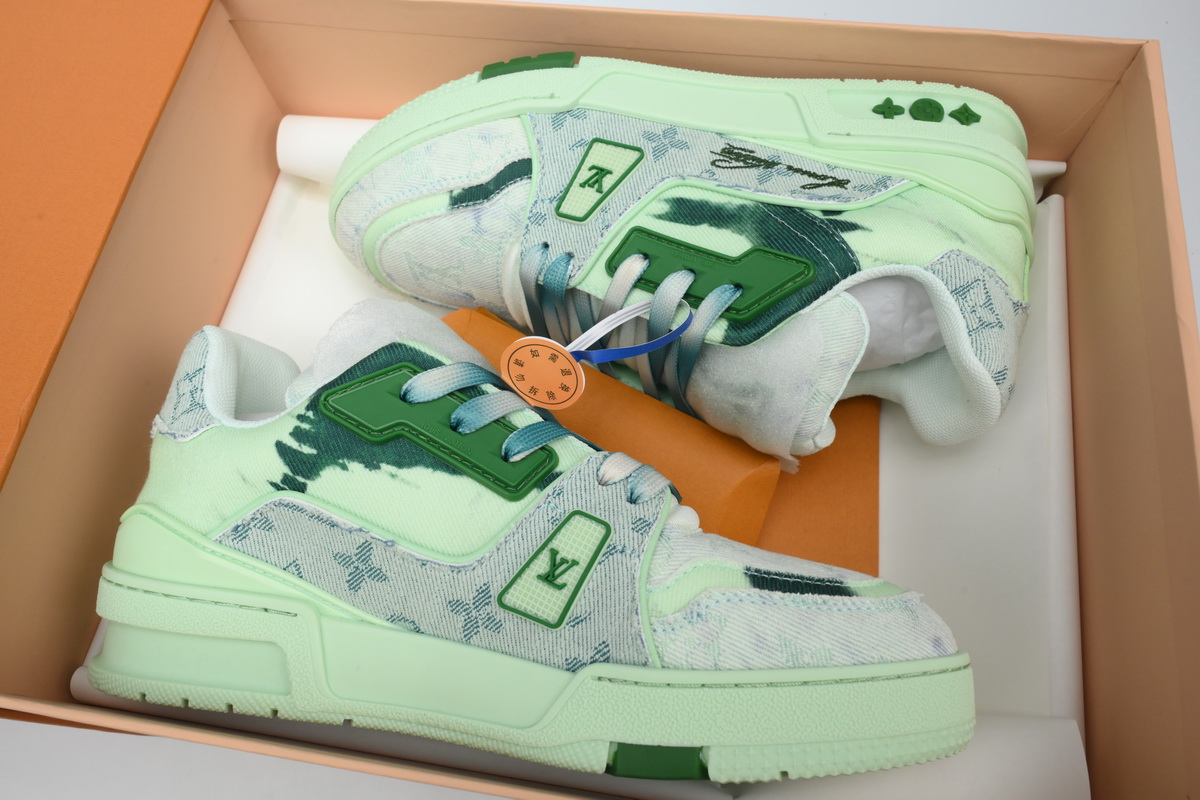 Pkkicks God Batch LOUIS VUITTON Trainer Golf Rendering Green Cloth